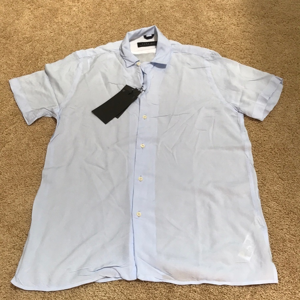 Zara man small sky blue front button shirt.